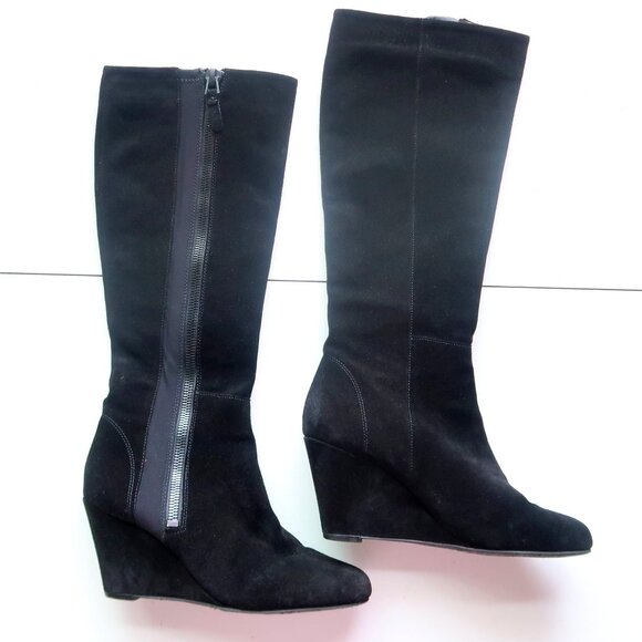 Via Spiga Suede Leather Knee High Tall Boots Classic Wedge Heel Fall Winter 7 - Picture 1 of 13